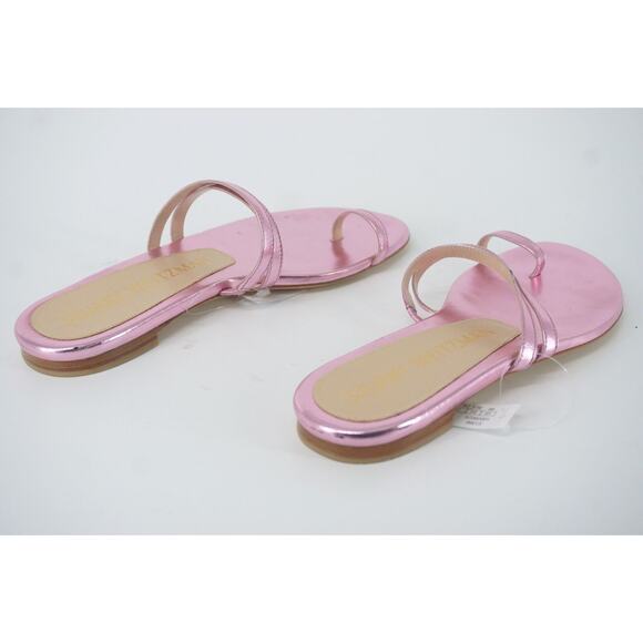 Stuart Weitzman Leonita Slide Pink Metallic Leather Sandals Size 6 New Flat $350 - Picture 4 of 12